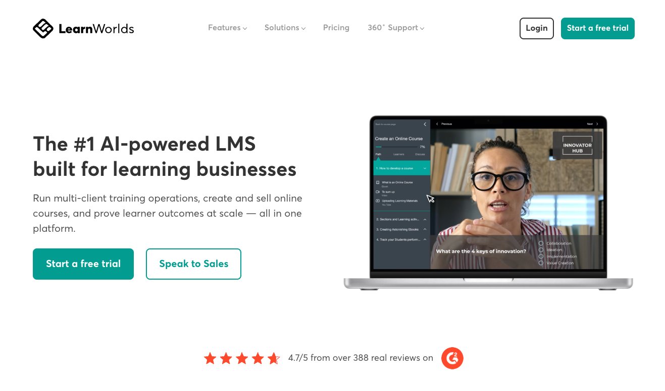 The LearnWorlds home page